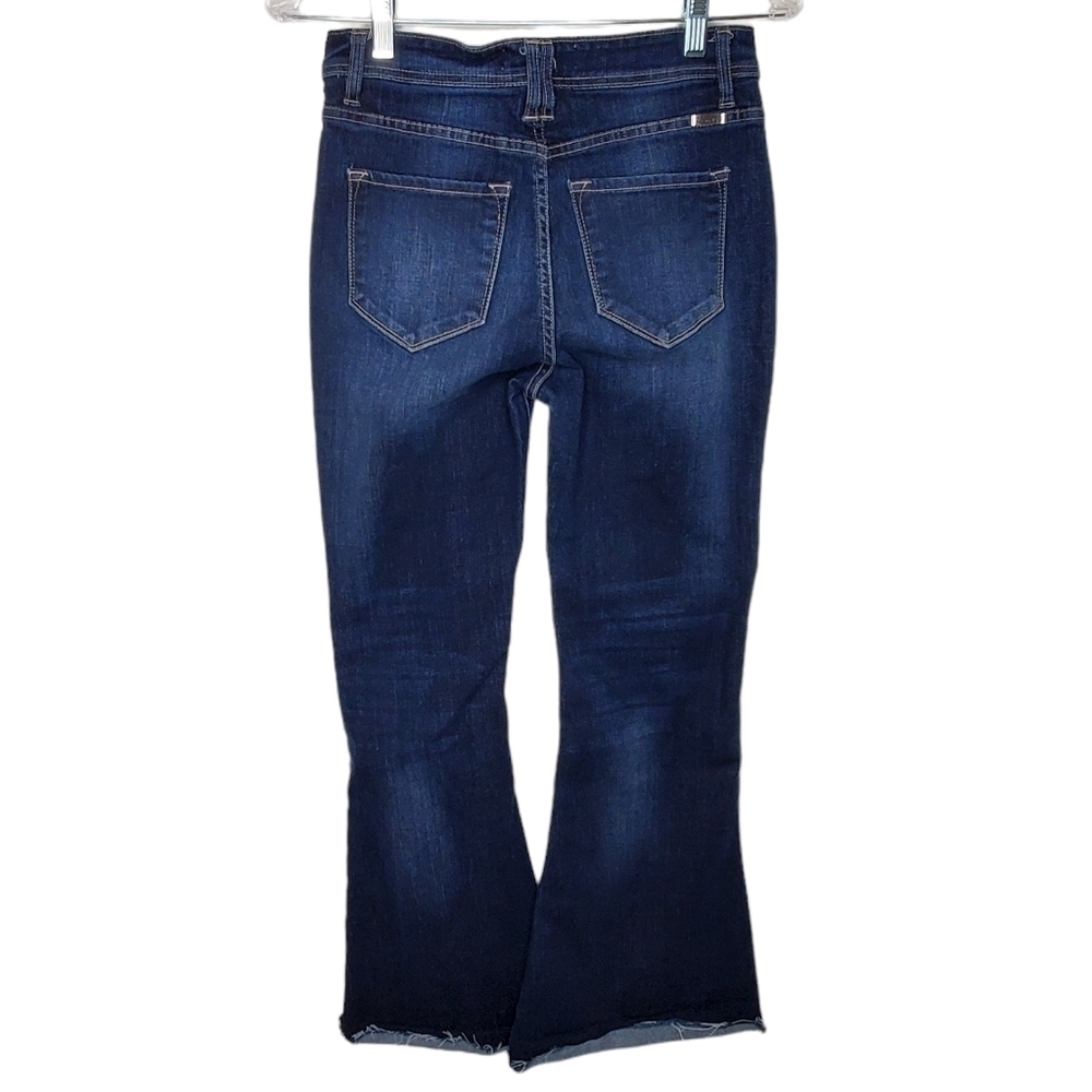 KanCan Women's Flared Jeans, Button Fly Distressed Dark Wash Size 5, 26" Waist - Picture 1 of 11